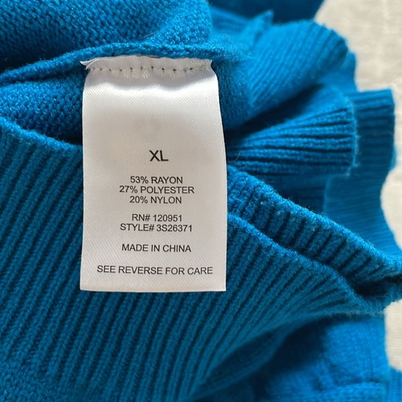 Pink Rose Puff Sleeve & Ribbed Hem Crew Neck Sweater Blue Sz M/L - Picture 13 of 13